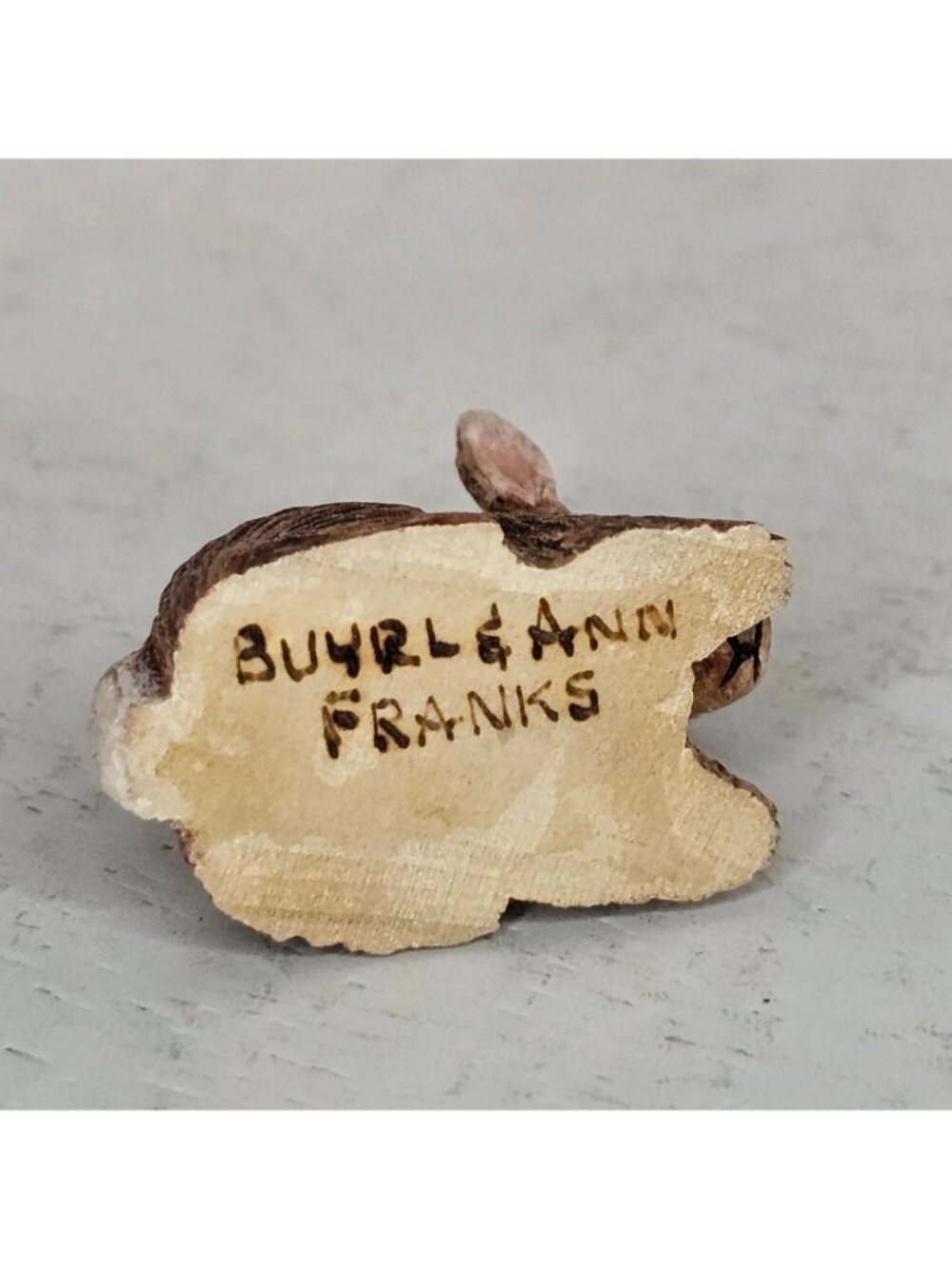 Hand Carved Wood Bunny Rabbit Figurine By Buyrl Ann Franks Miniature Sculpture - Picture 5 of 8
